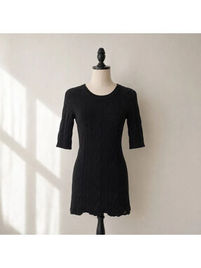 Roxy Black Cable Knit Sweater Dress 3/4 Sleeve Bodycon Mini XS